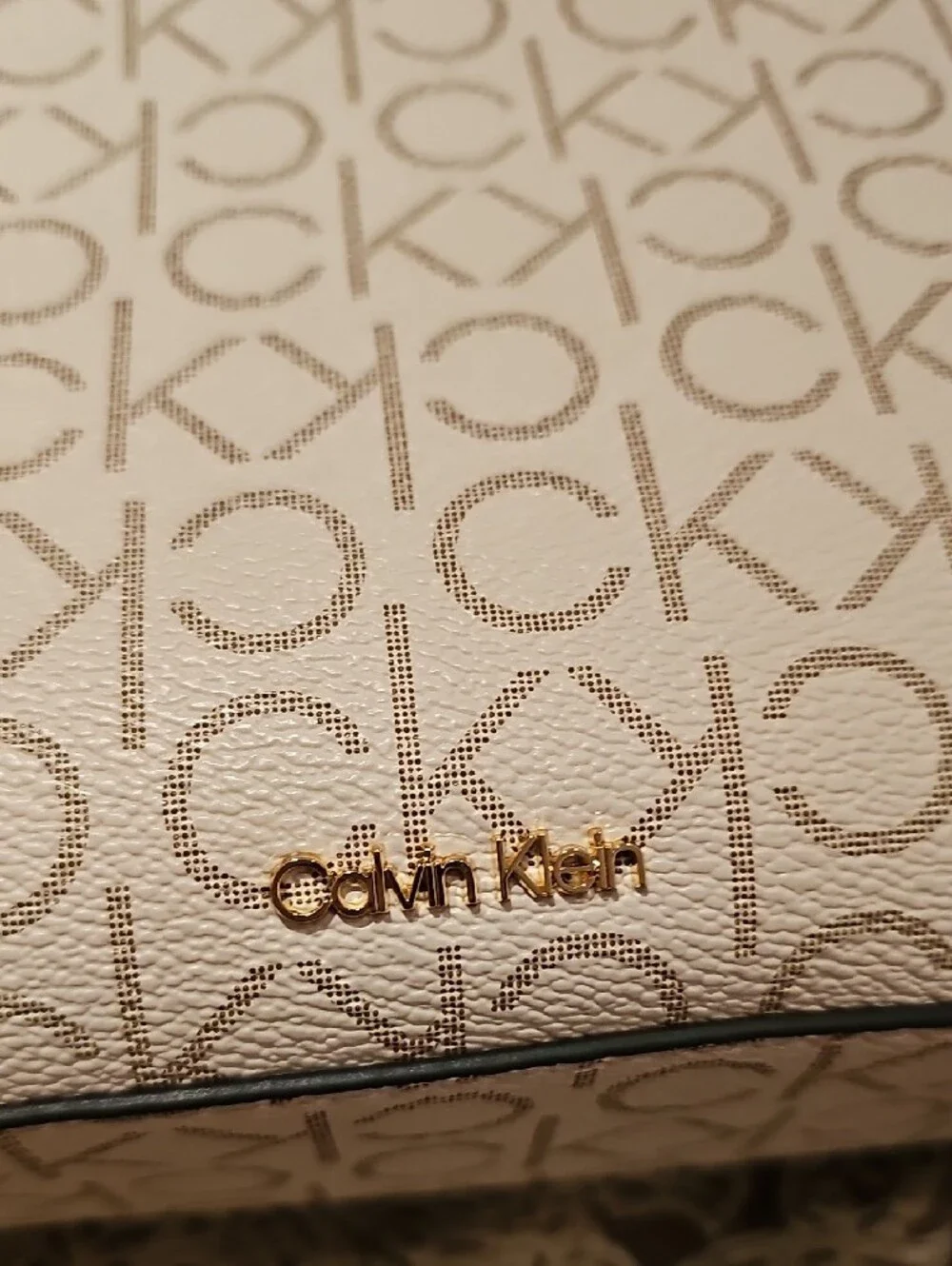 Calvin Klein White & Tan Logo Dome Crossbody Bag